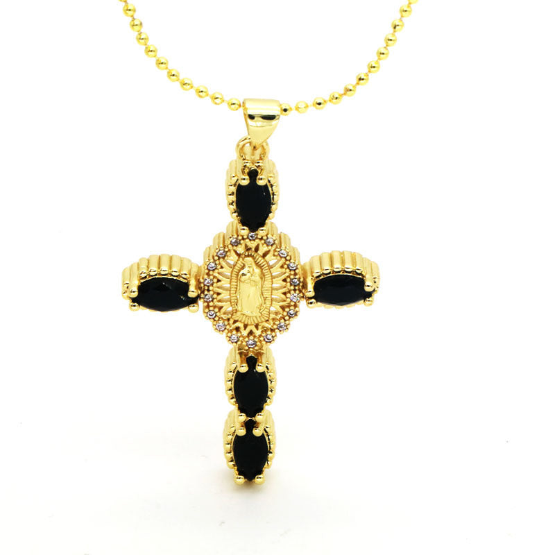 Colored Zircon Cross Necklace For Women