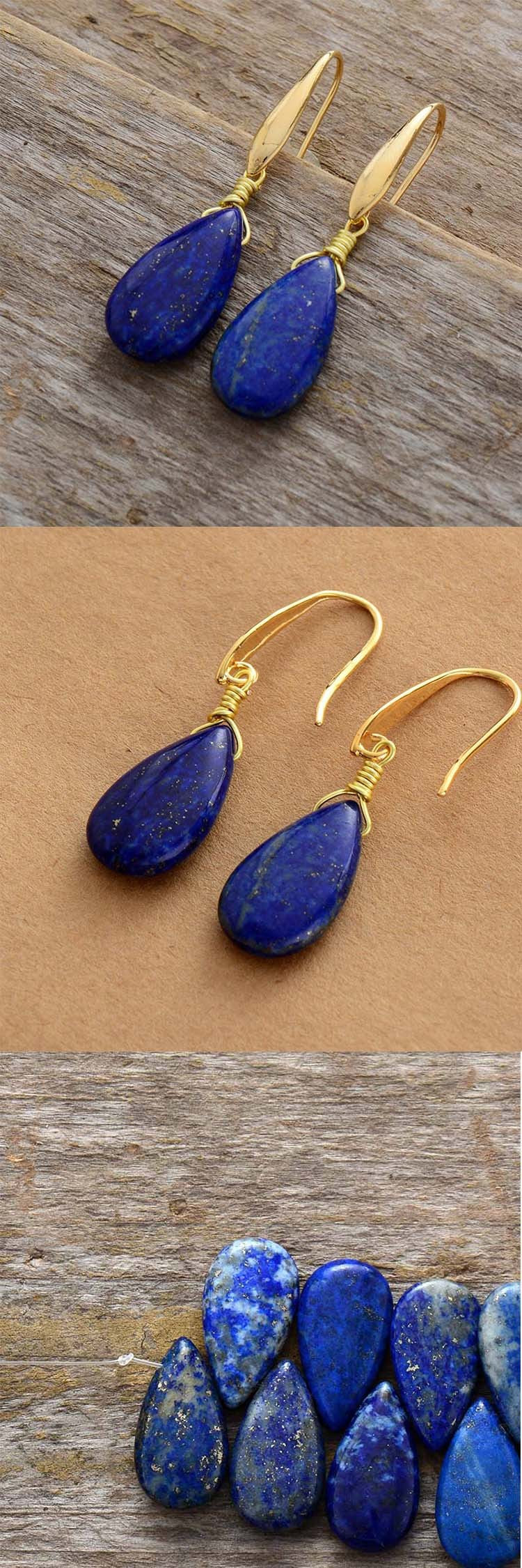 Boucles d'oreilles pendantes en Lapis Lazuli, faites à la main, élégantes, populaires européennes et américaines