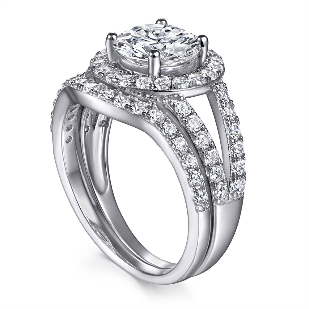 Silver Inlaid Zircon Gang Drill Combination Ring Set