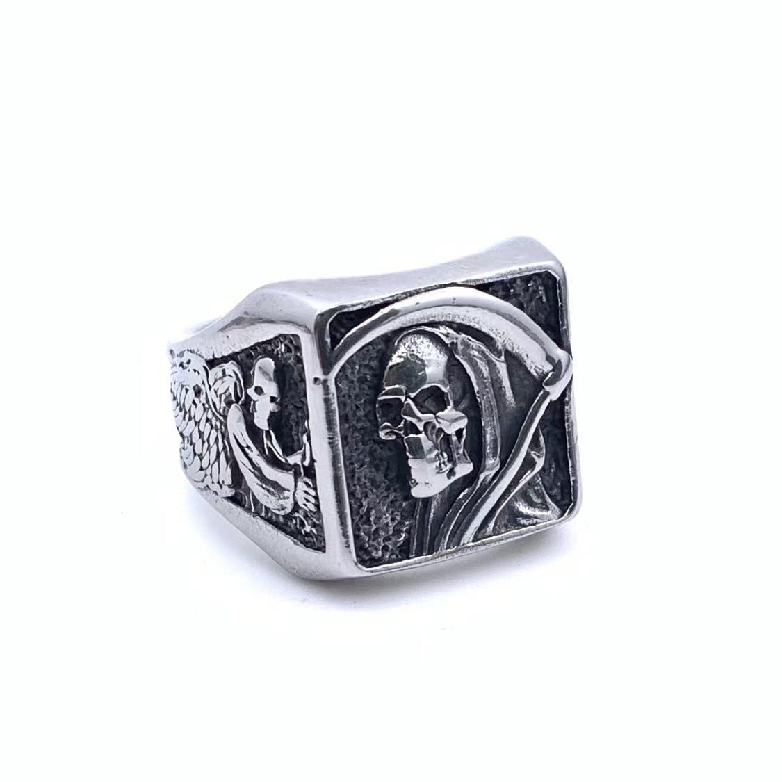 Bague en acier titane pour hommes, Style gothique de mort rétro, crâne de Rose