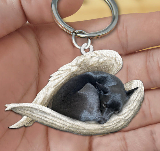 New Unique Dogs And Cats Sleeping Angel Pendant Car Key Ring