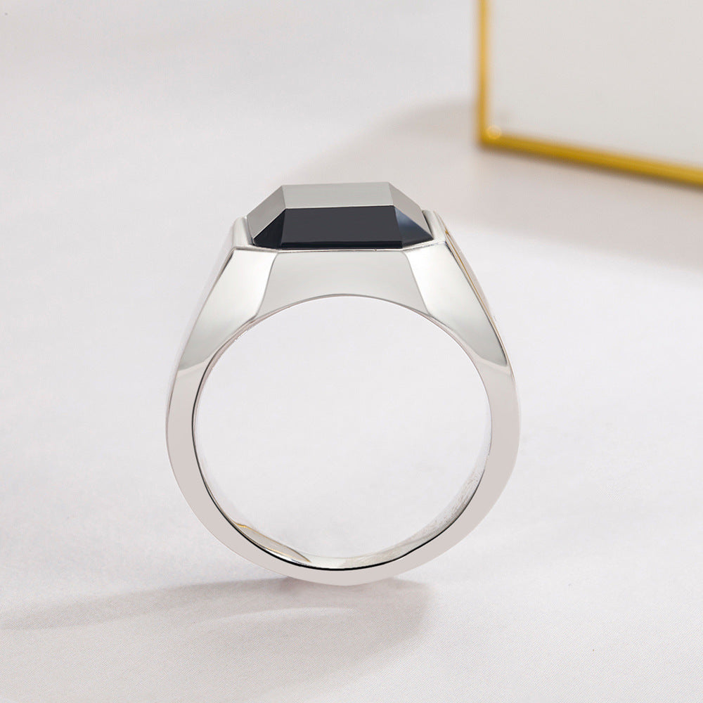 Personalized Men's Ring Square Black Agate