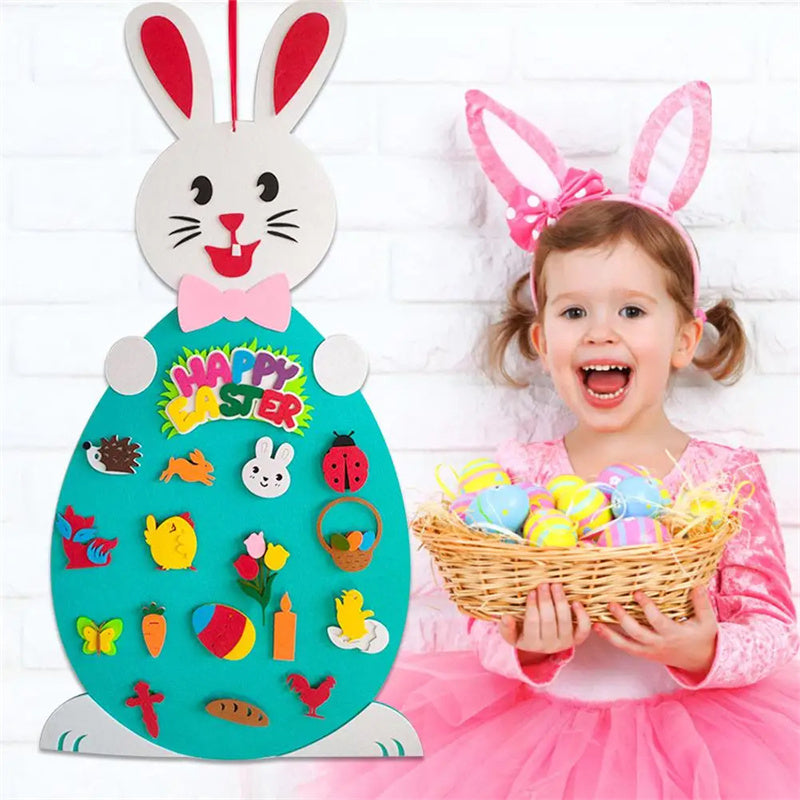 Colgantes de conejito de fieltro DIY para niños de Pascua, juguete con alfabeto desmontable, adorno de Pascua, regalo de Pascua para decoración de la pared de la puerta del hogar