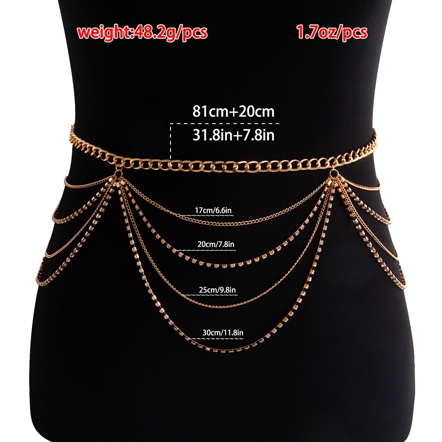Chaîne de taille tendance pour fille, chaînes de corps de Type vague en strass