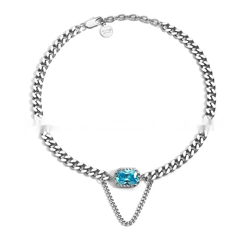 Persian Gulf Navy Blue Zircon With Diamond Chunky Necklace