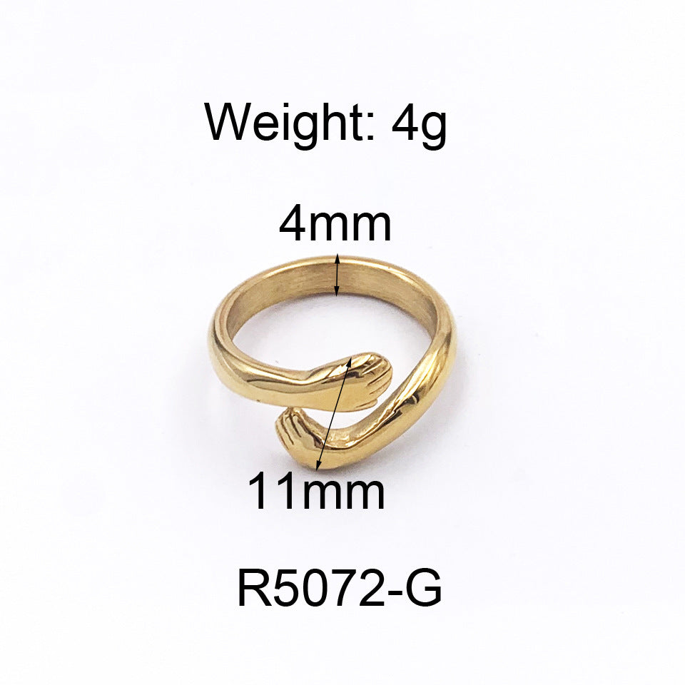 Minimal Art Acier inoxydable Géométrique Ellipse Épissage Index Titane Acier Plaqué Or 18K Bague