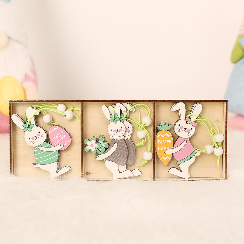 Oeuf de lapin de pâques, peinture animale, pendentif, artisanat en bois