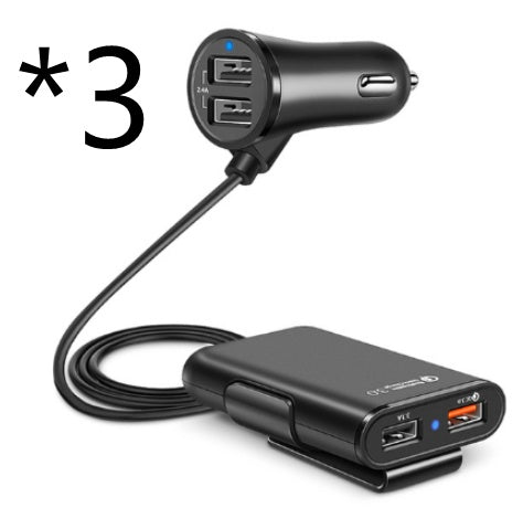 Compatible con el cargador de coche del asiento trasero QC3.0 2.4A3.1A 4 USB con cable un clip