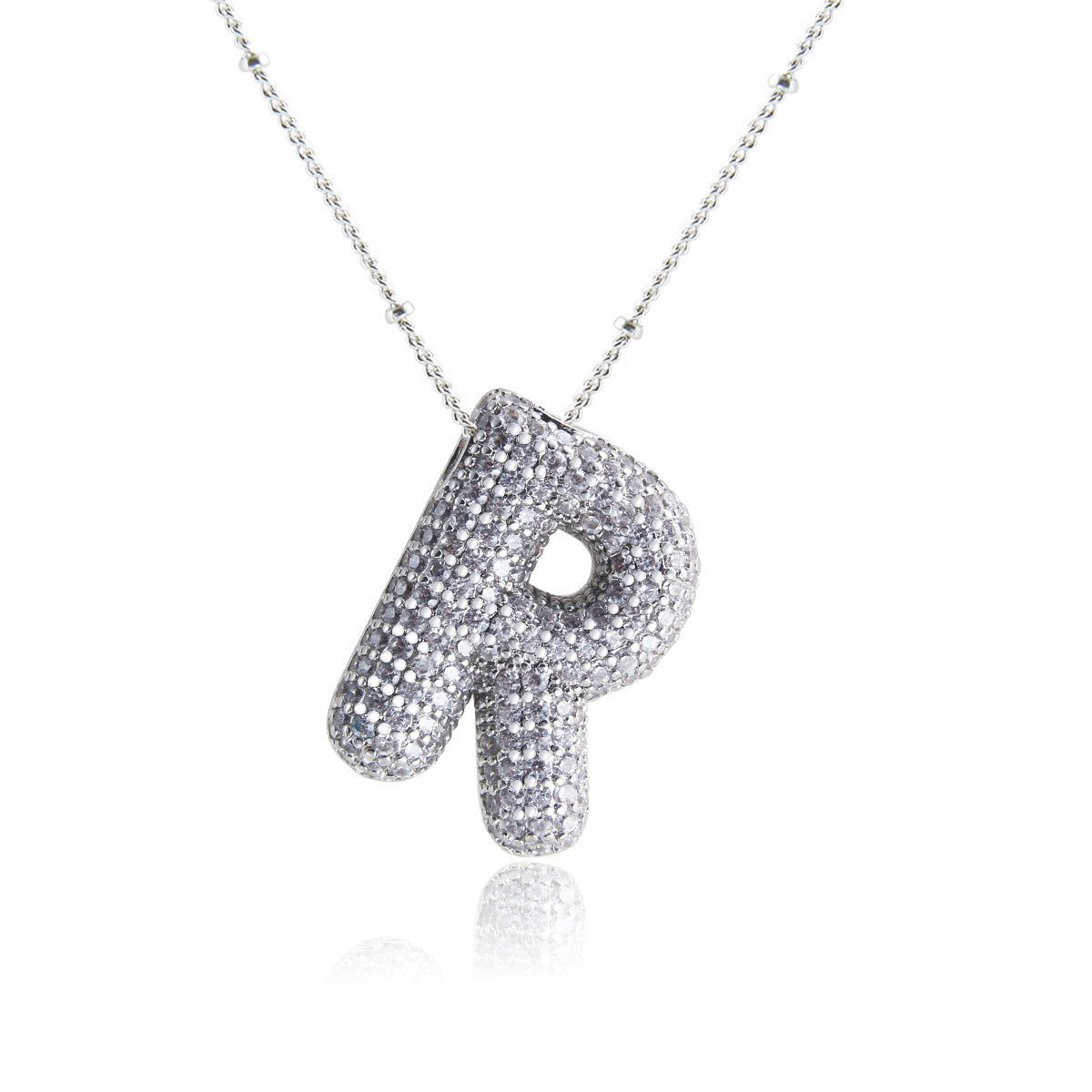 European And American Letter Necklace Inlaid With Zircon Hollow Copper White Gold Plated