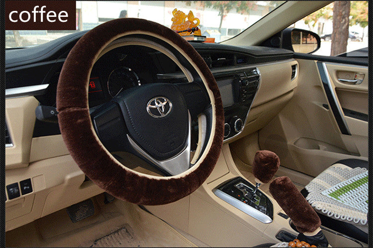 Housse de voiture en laine d'hiver, housse de volant en peluche