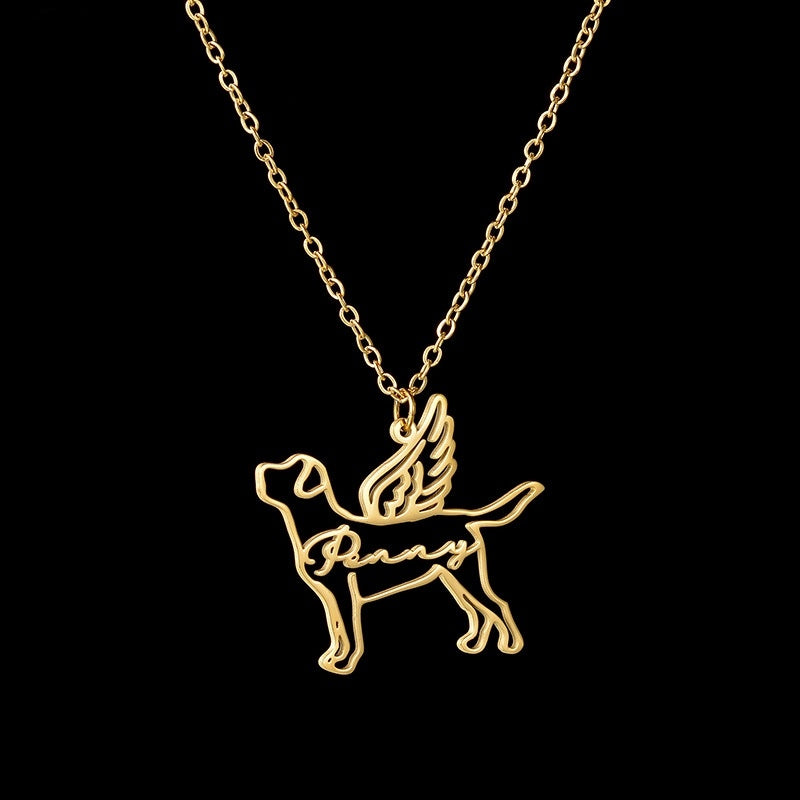 Collier pendentif lettre motif chien bricolage en acier inoxydable