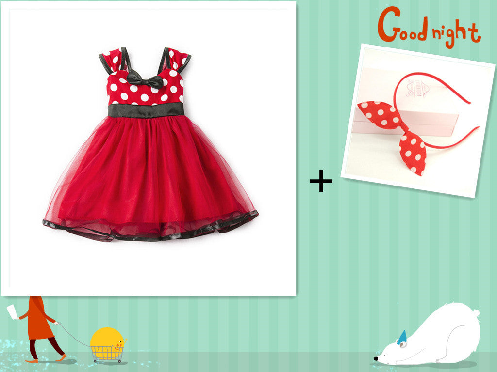 Robe de princesse avec gilet sans manches et nœud à pois