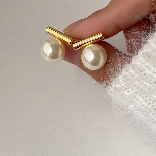 Boucles d'oreilles à tige en métal et perles pour femmes