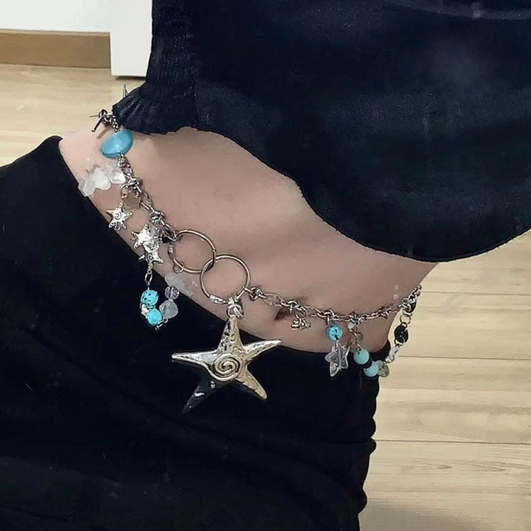 Chaîne de taille pendentif en pierre de cristal naturel étoile de mer
