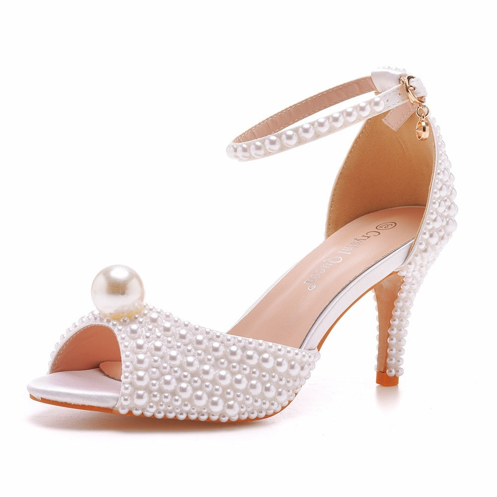 Sandales à talons hauts et bout ouvert en perles pour femmes