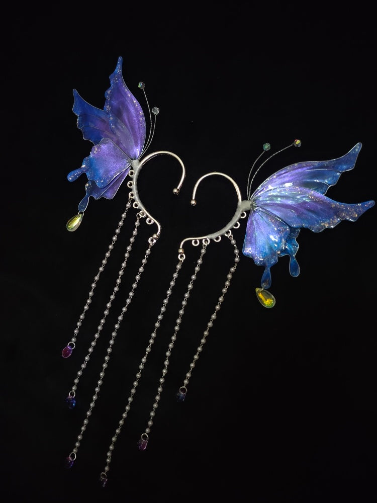 Boucles d'oreilles à pampilles en glaçure de perles de couleur dégradée papillon