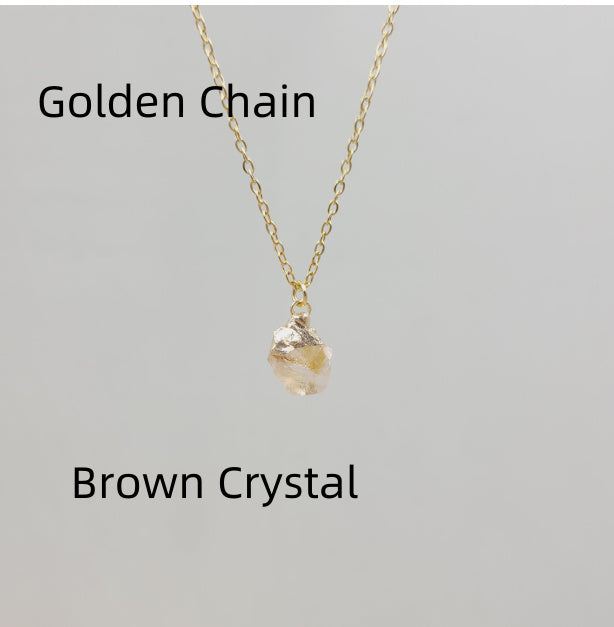 Collier avec pendentif en pierre de cristal naturel irrégulier, chaîne en acier inoxydable en métal