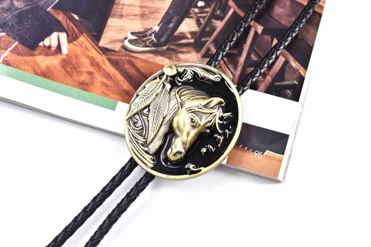 Punk Genuine Leather Polo Bow Tie Retro Horse Zinc Alloy Leather Necklace