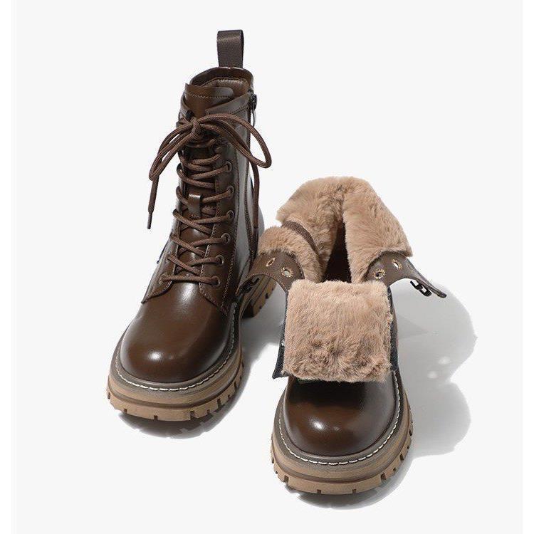 Bottes de Style britannique pour femmes, doublées de polaire, épaisses, grande taille, nouvelle collection