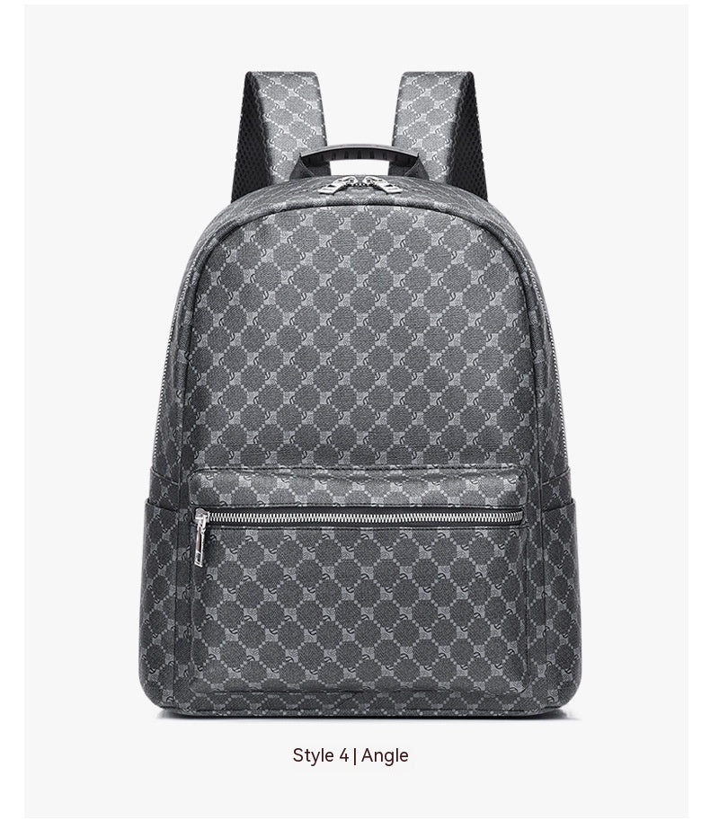 Mochila con estampado de cuero informal de negocios para hombres y mujeres Retro de gran capacidad europea y americana