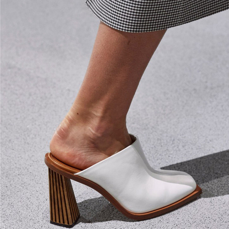 Demi-pantoufles paresseuses à bout carré et talon profilé