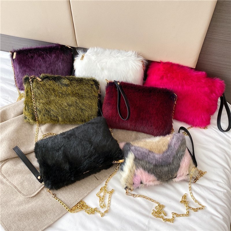 Women's Fashion All-matching One-shoulder Crossbody Chain Plush Bag