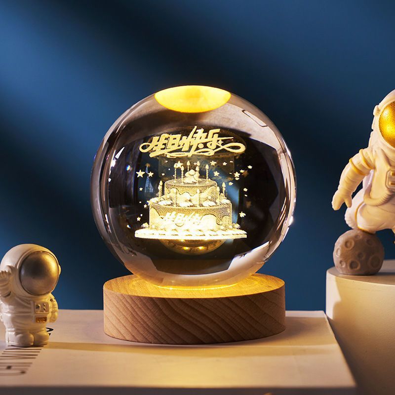 Luminoso cielo estrellado y planetas Luna bola de cristal pequeña lámpara de noche proyección luz ambiental regalo creativo nuevo regalo extraño