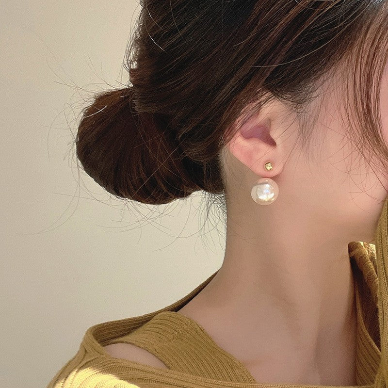 925 Sterling Silver Needle Pearl Stud Earrings Women's All-match Refined Simple