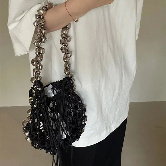 Bolso de hombro portátil con campana plateada oscura retro que combina con todo