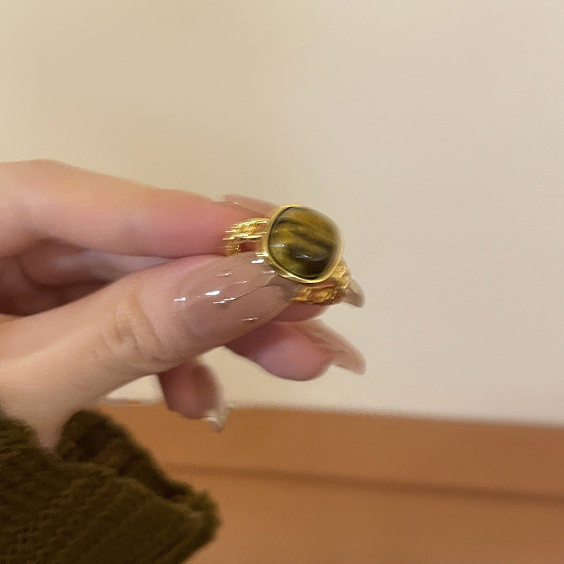 Anillo de piedra Natural ámbar estilo Vintage Maillard para mujer temperamento salvaje