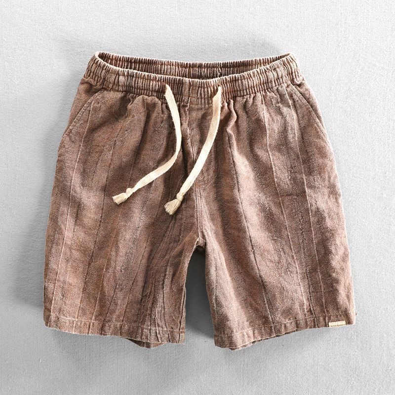 Men's Casual Cropped Pants Cotton Linen Dirty Dyed Contrast Color Loose Plus Size Shorts