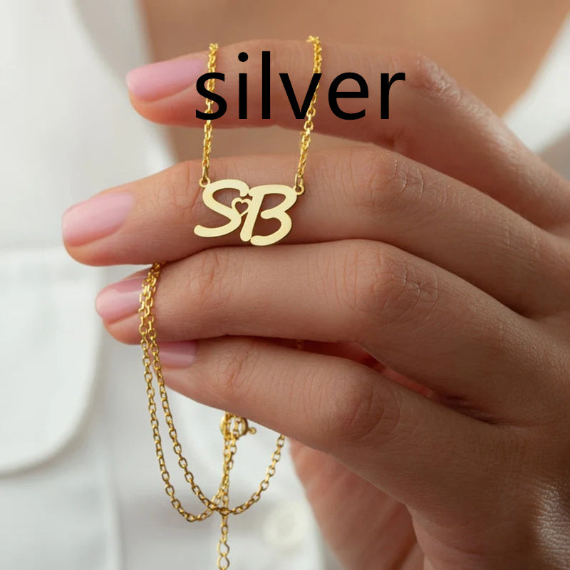 Collier pendentif lettre personnalisé plaqué or en acier inoxydable