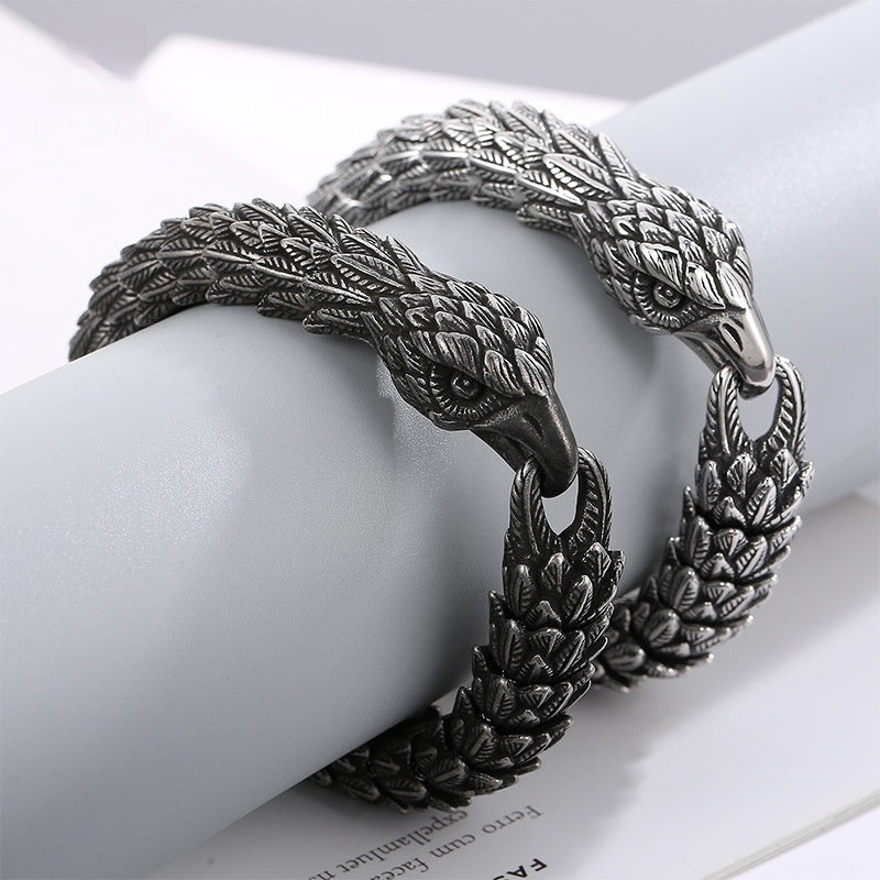 Creative Snake-shaped Eagle Punk Distressed Black Exaggerated Olecranon Titanium Steel Men's Bracelet