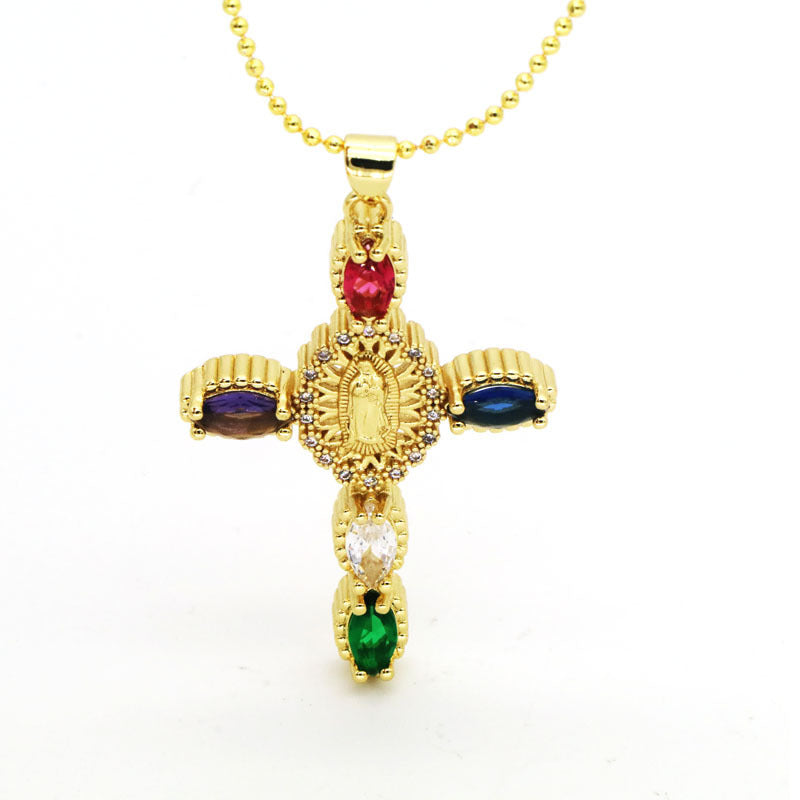 Colored Zircon Cross Necklace For Women