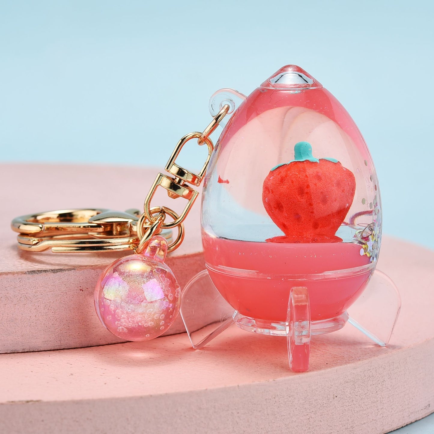 Quicksand Oil Five-pointed Star Strawberry Key Chain Floating Acrylic