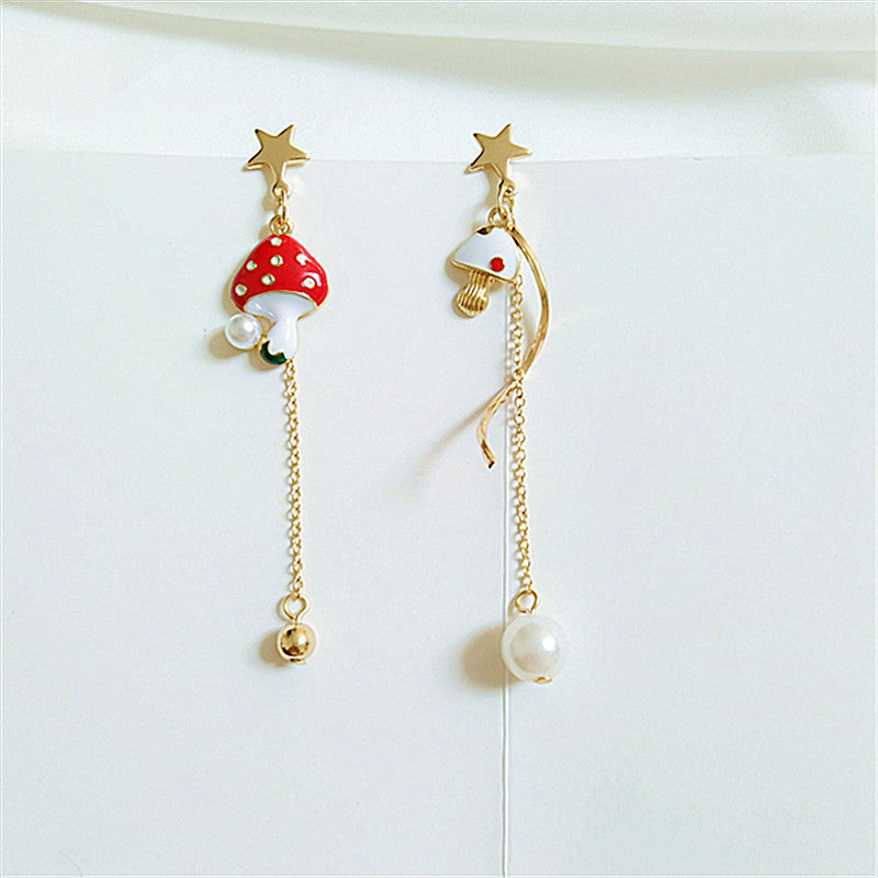 Clous d'oreilles étoile aiguille en argent sterling Asymétrie champignon