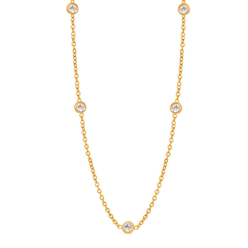 Titanium Steel Gold Plated Diamond Inlaid Clavicle Chain Women's Necklace