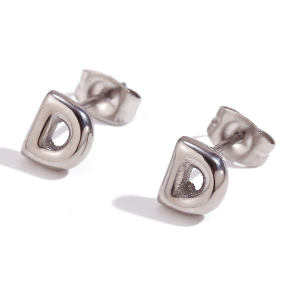 Titanium Steel Earrings 18K Gold Mini Alphabet Letter Earrings Women