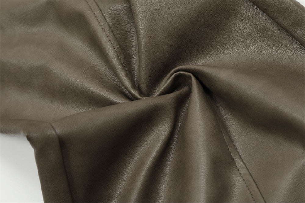 Men's PU Leather Loose Straight Split Stitching Wide-leg Casual Pants