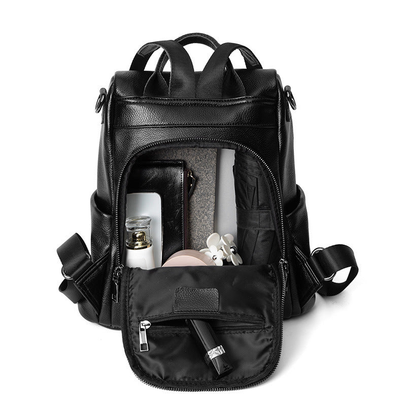 Sac à dos décontracté en cuir souple assorti de style coréen pour dames