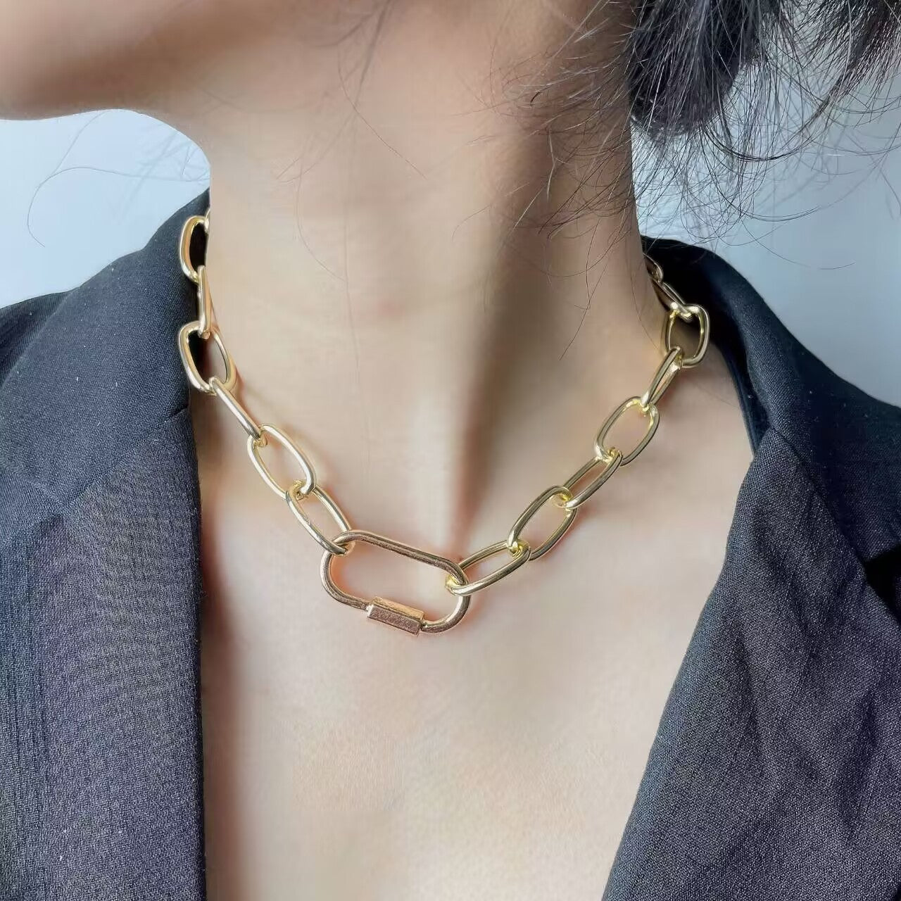 Simple Cross Thick Chain Necklace Bracelet Set Women