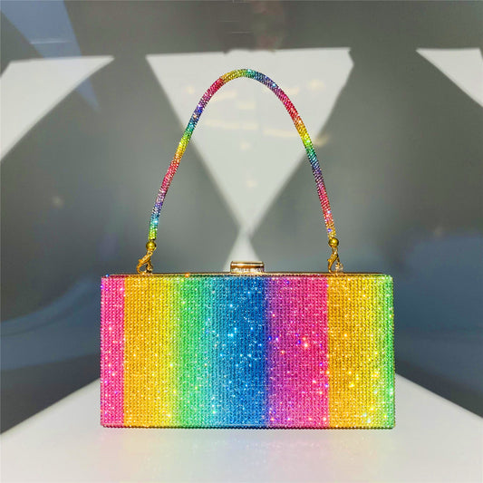 Sac à main de dîner pour femmes, sac arc-en-ciel en diamant chaud