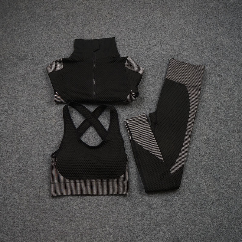 Costume de yoga de sport de pantalon de fitness extensible trois pièces