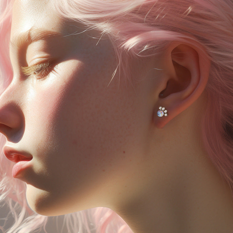 Colorful Cat's Paw Stud Earrings Female Cartoon