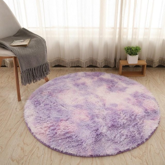 Tapis rond moelleux en fausse fourrure pour décoration de salon, Long tapis en peluche pour chambre d'enfants, tapis moderne à poils longs