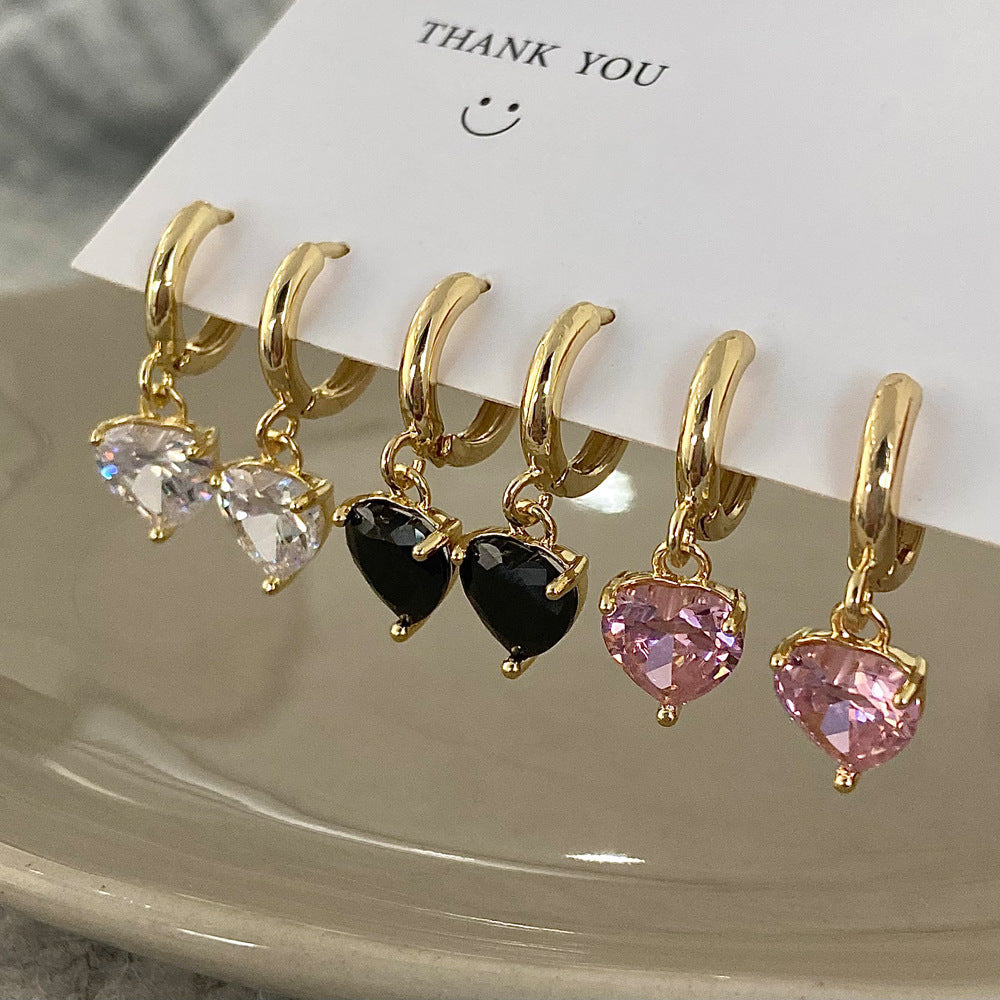 Dopamine haute qualité amour conception Zircon Niche Simple tout-match boucles d'oreilles femme