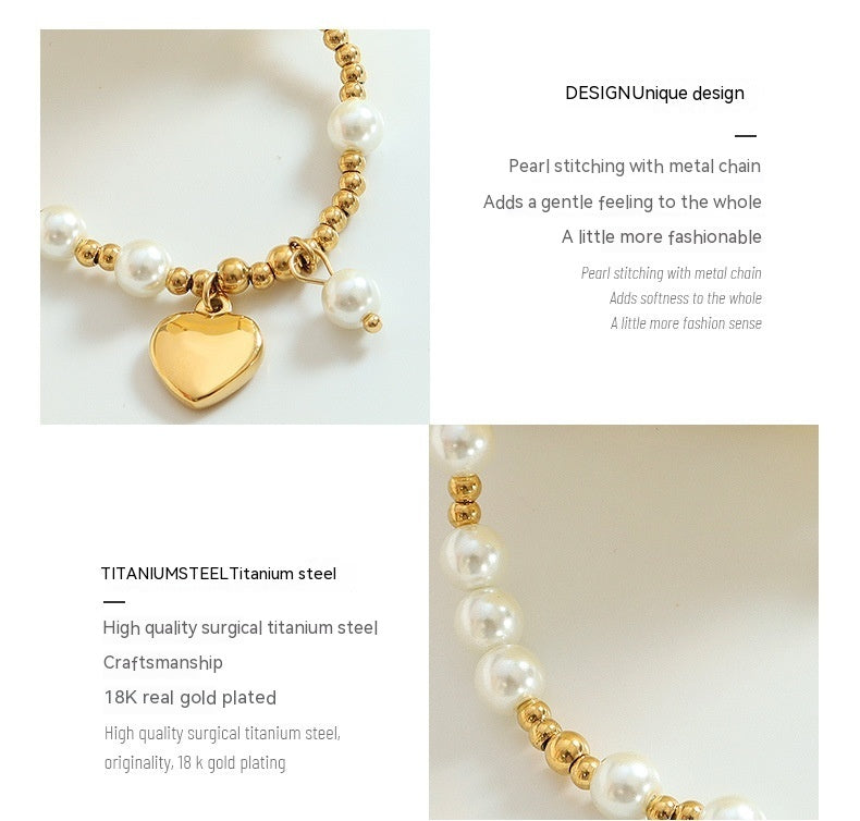 Collier pendentif coeur d'amour perle en acier titane