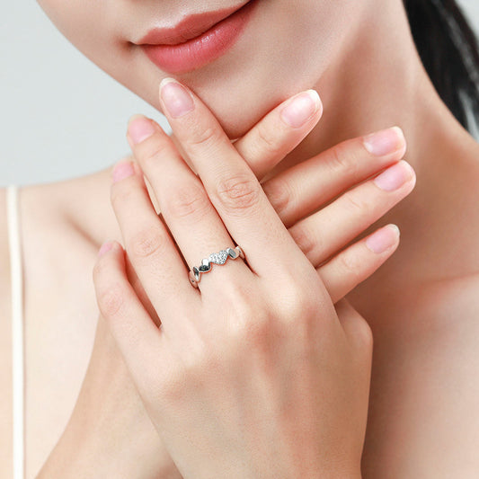 S925 Silver Sweet Personality Heart-shaped Micro Rhinestone Ring