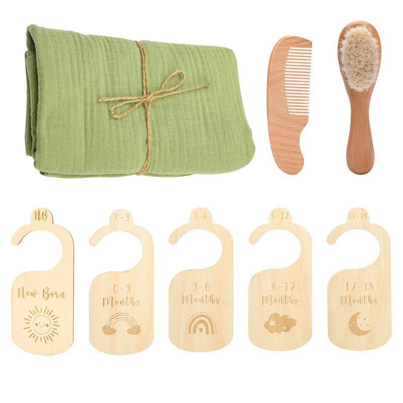 Coffret cadeau pour bébé, brosse en laine, serviette de bain douce pour la peau, coffret cadeau pour bébé d'un mois et de cent jours