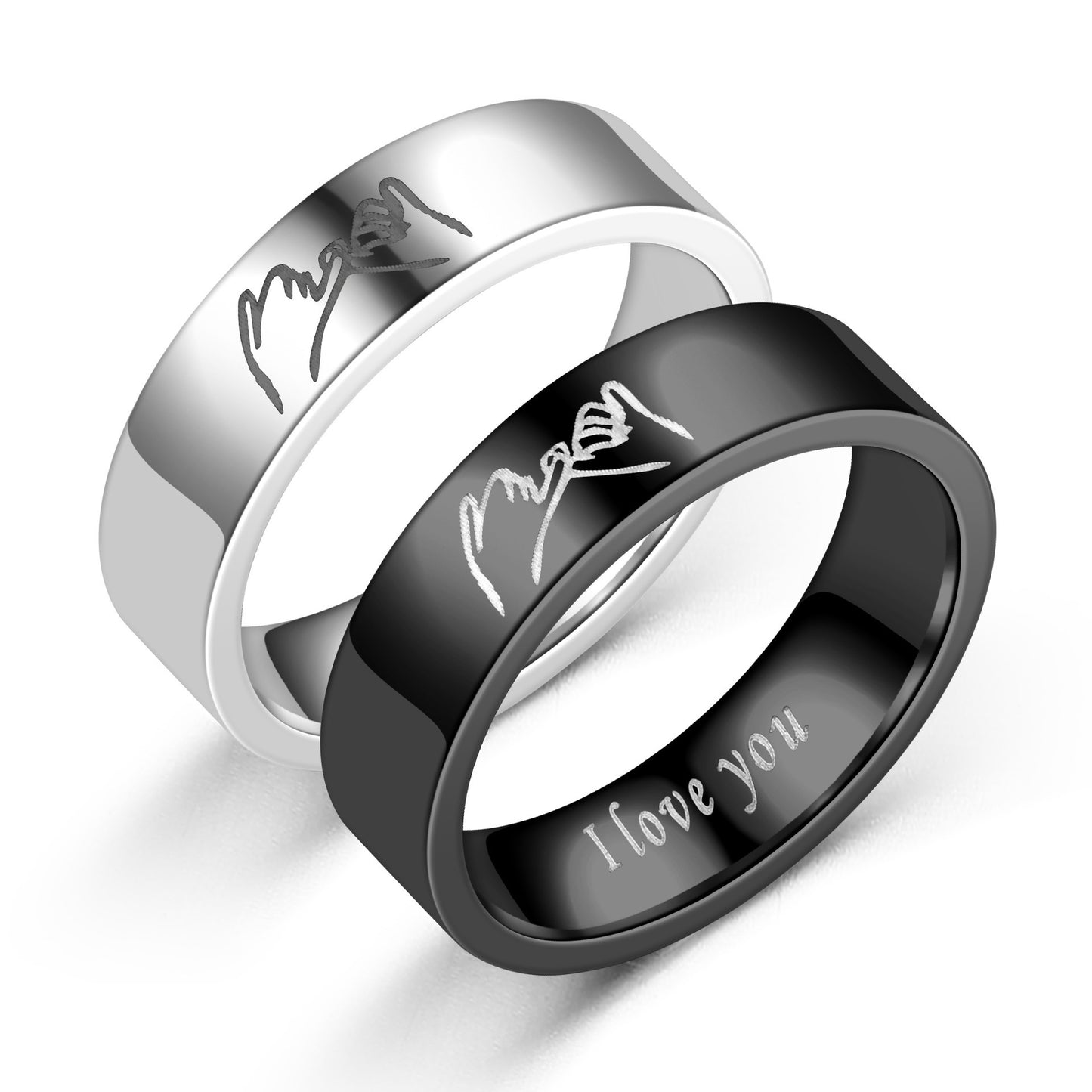 Bague de couple de couple de niche simple en acier titane
